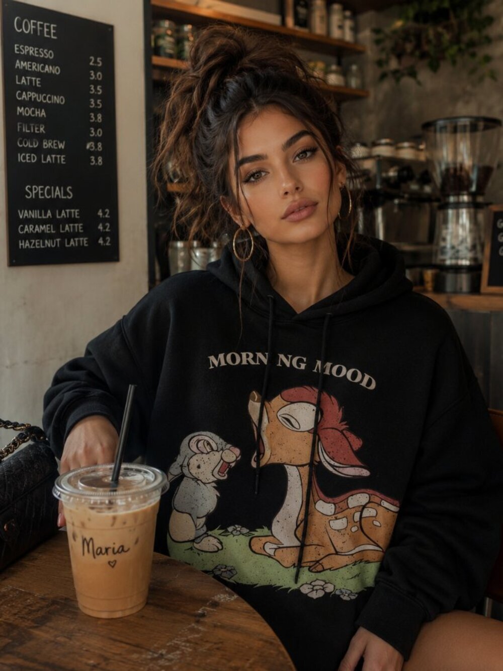 Zara Disney Bambi Morning Mood Hoodie Sweater Black Blogger Fav Sz  Small